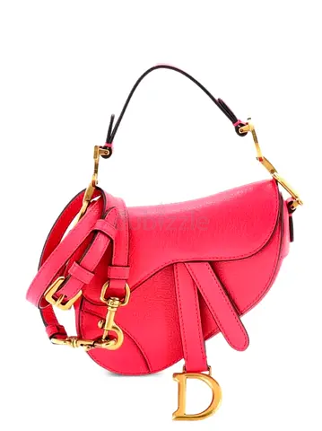 Christian Dior Saddle Handbag with Strap Leather Micro