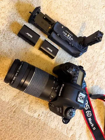 Canon EOS 6D Mark II DSLR with 75-300mm Lens + Battery Grip and Spare Batteries