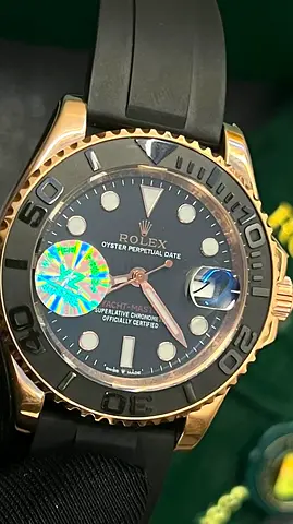 Rolex Yacht-Master Style Mens Master Copy Watch with Black Dial and Rubber Strap