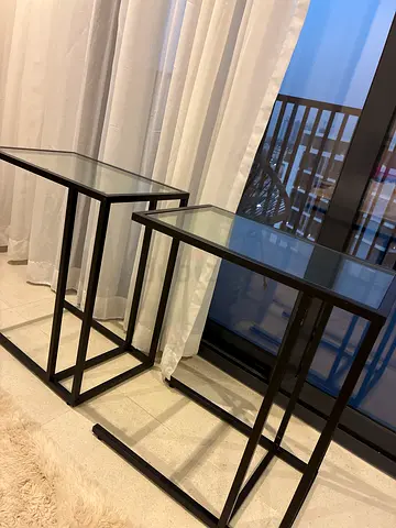 Set of 3 Glass Top Nesting Side Tables with Black Metal Frame