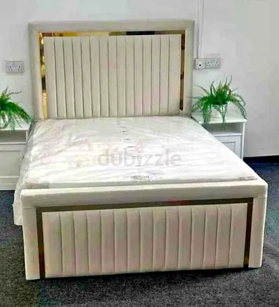 Brand New Queen size upholstered bed with headboard and storage base - cream and Mattress