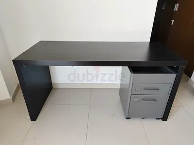 Simple black office desk with mobile pedestal drawers