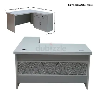 L-shaped Office Desk with Storage Cabinets - Grey (140×70×75cm)