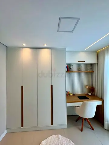 Built-in Wardrobe with Integrated Study Desk - Modern Minimalist