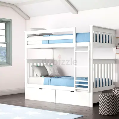 White Wooden Bunk Bed with Storage Drawers - Good Condition