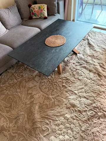 Large beige embossed floral rug - good condition