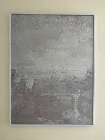 Abstract textured grey wall art in white frame