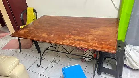 Solid Wood Dining/Work Table with Metal Base - Used