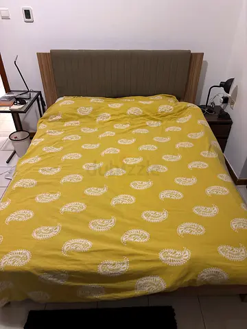 Queen bed frame with mattress and headboard - used, good condition