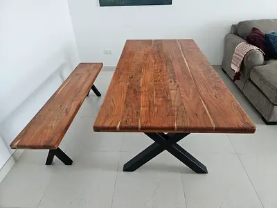 Solid wood dining table and bench seat
