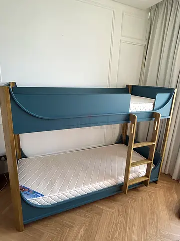 Solid wood double deck bed frame with mattress - good condition