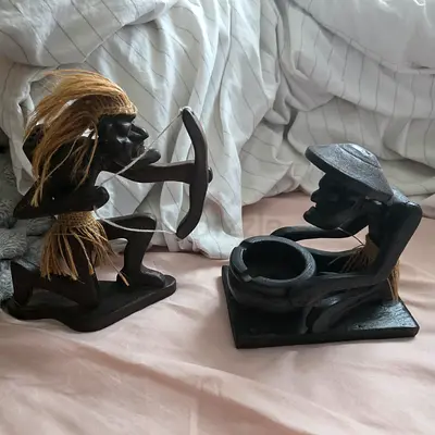 Pair of Vintage Hand-Carved Wooden Tribal Statues / Figurines. AED 95 For Both.
