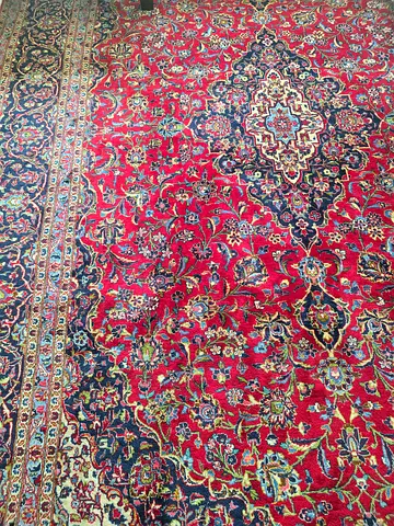 Large Persian-style red floral carpet — good condition 3 x 4.45 mtrs hand made kashan.