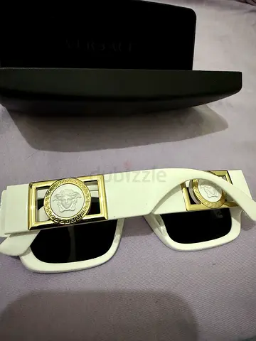 White Versace-style Sunglasses with Gold Medallion Accent