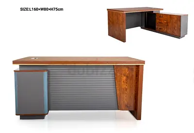 L-shaped Executive Office Desk with Side Drawers (160x80x75cm)