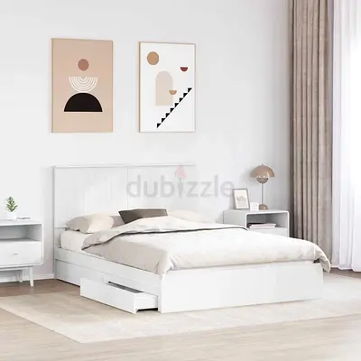 White mdf 2 side drawers queen bed