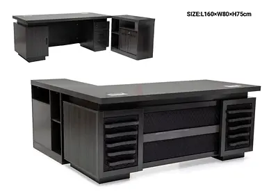 Large L-shaped Executive Office Desk with Storage - Dark Wood