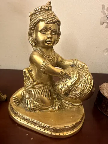 Brass Hindu Infant Krishna Statue holding pot