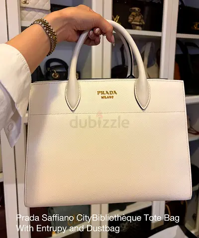 Prada Saffiano Leather City Tote Bag - White