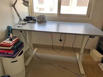 Adjustable Height Standing Desk - White Frame, Light Gray Wood Top