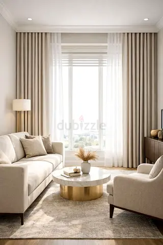 Beige Full-Length Curtains with Sheer Panels - Ready to Install