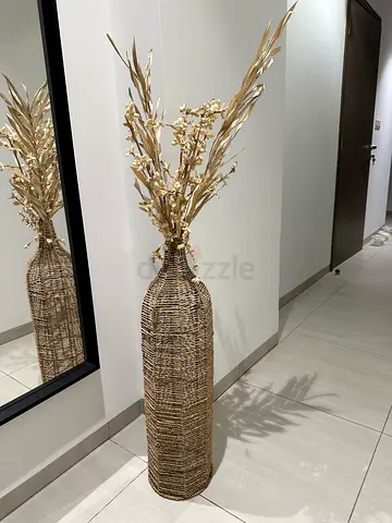 Tall Woven Floor Vase with Dried Decorative Stems