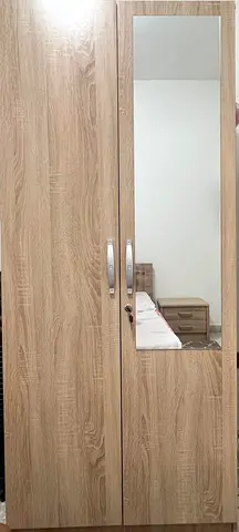 Two-door Wooden Wardrobe with Full-length Mirror - Good Condition