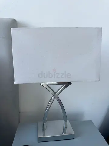 Modern Silver Table Lamp with Rectangular White Shade