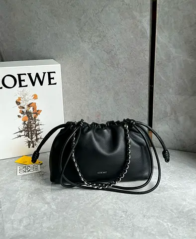 Loewe Medium Flamenco Purse in Black Deerskin
