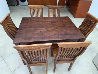Solid Wood Dining Set with 6 Chairs (minor scratches on table )