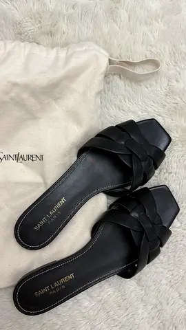 Saint Laurent Black Woven Leather Slide Sandals (Used) size 38.5