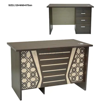 Wooden Office Desk with 3 Drawers and Decorative Front Panel (L120 x W60 x H75cm)