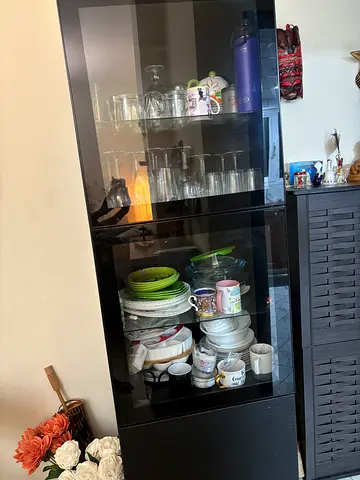 Black Glass Display Cabinet / China Cabinet - Good Condition