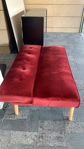Red Velvet Upholstered Bench / Entryway Seat - Good Condition