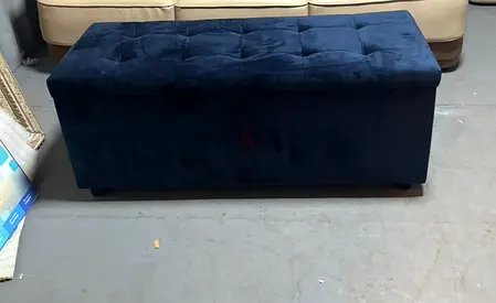 Dark Blue Velvet Storage Ottoman Bench - Tufted Seating