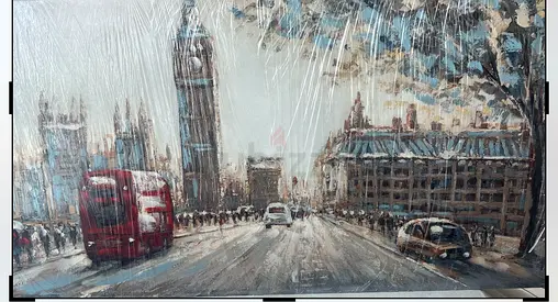 Framed London Street Scene Painting with Big Ben