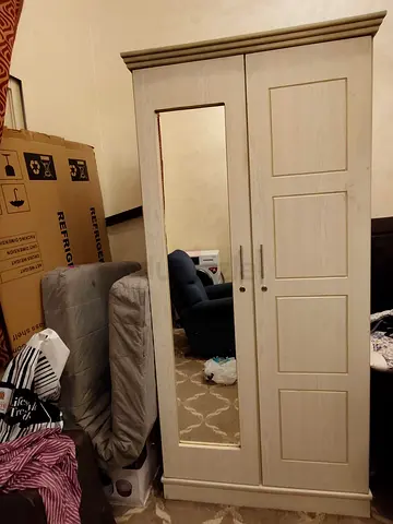 Light Wood 2-Door Wardrobe with Mirror - Good Condition