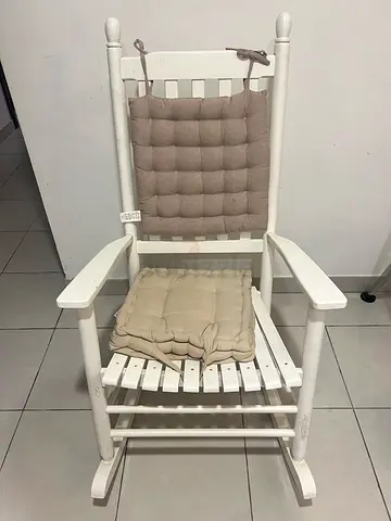 White Wooden Rocking Chair with Cushions