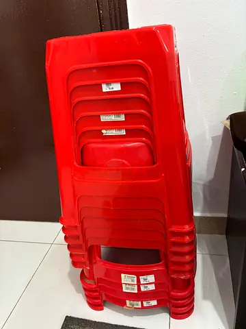 Set of Stackable Red Plastic Stools