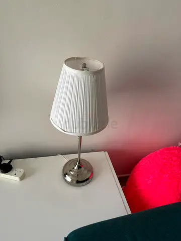 2 White Pleated Shade Table Lamp with Chrome Base