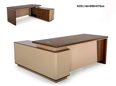 Executive L-shaped Office Desk with Storage - Walnut  Beige (160x80x75cm)