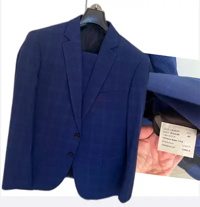 Mens Blue Slim Fit Plaid Wool Suit