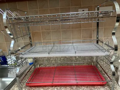 3-Tier Chrome Dish Drying Rack with Drip Trays