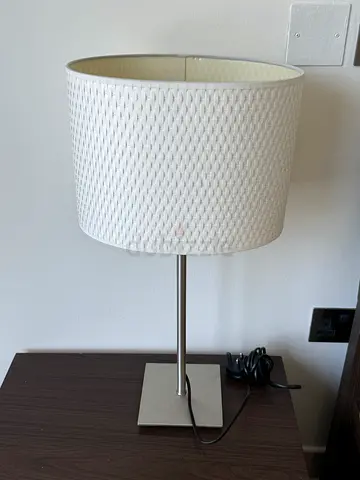 White Textured Drum Table Lamp with Metal Base(2 available)