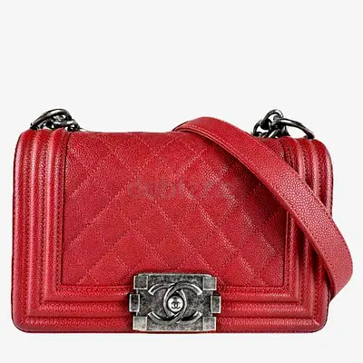 Chanel Boy Red Caviar Leather Shoulder Bag