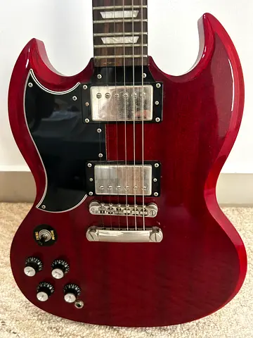 Cherry Red SG-style Electric Guitar - Double Humbuckers, Great Condition. For Left hand.