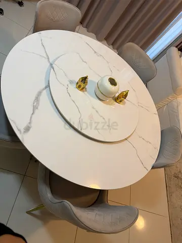 Round Dining Table with Lazy Susan  5 grey Chairs