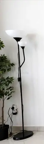 Standing Torchiere Floor Lamp with Dual Upward  Mid-Level Shades - Black