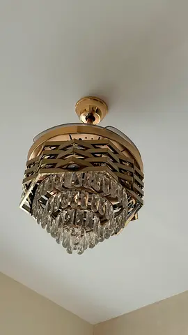 Gold crystal ceiling chandelier with fan - compact flush mount - Set of 2