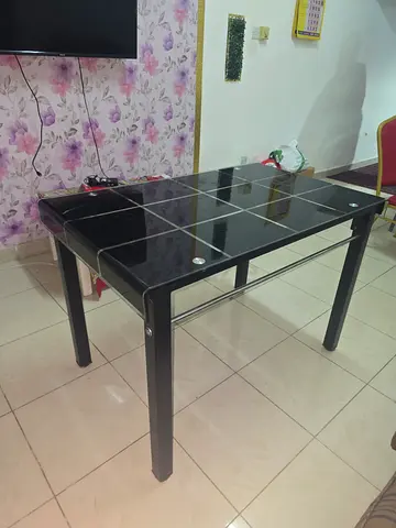 Modern Black Glass Dining Table with Metal Legs